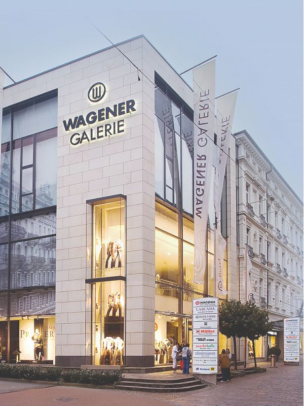 Wagener Galerie modern retail space with Lascana and J. Müller signage